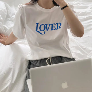 Loose Fit Puff Round Lettering Short Sleeve T-shirt