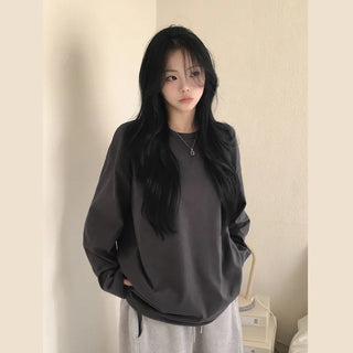 Protective Instinct Oversized Fit, Basic Plain Round Basic Oversized Boxy Long Sleeve T-shirt