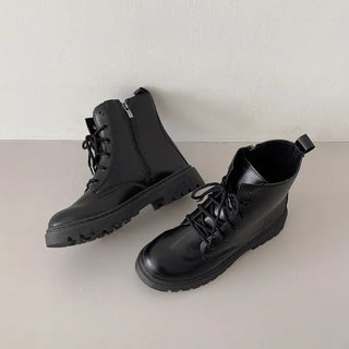 Basic Lace-up Platform Worker Short Boots Zipper Platform Y2K Height-Increasing Martin Shoes