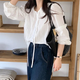 Puff Lace Frill Long Sleeve Blouse