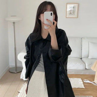 Oversized Half Leather Jacket