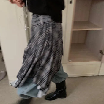 Giselle Layered Check Banded Midi Skirt