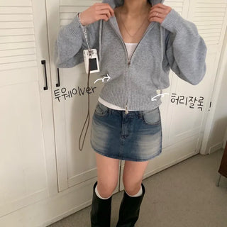 [Cinched Waist!] Kelly Hoodie Winter Spring Two-Way Knit Zip-Up