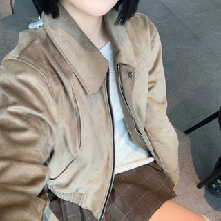 Curved Pocket Blouson Suede Jacket