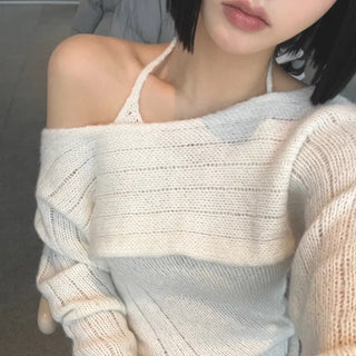 Halter Bolero Off-shoulder Knit 2 pcs