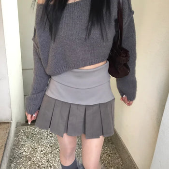 RIBBED OVER PLEATS SK Ribbed Over Pleated Skirt