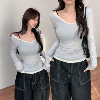 Voltive Double V-Neck See-through T-Shirt [100% Tencel]