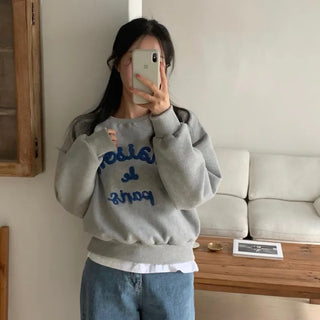 Paris Double-Fleece Embroidered Lettering Sweatshirt