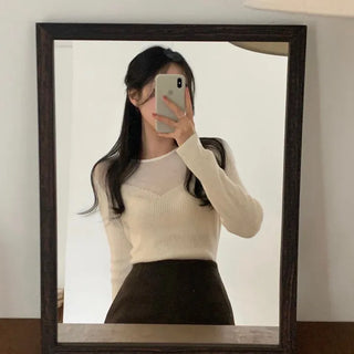 Lind Mohair Wool Round Neck See-through Slim Fit Ribbed Knit