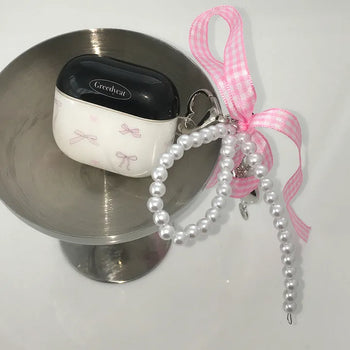 Pearl check ribbon keyring AirPods case