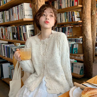 Salty Lace Loose Fit Knit Cardigan Oversized Wavy Round Vintage Knit Sweater