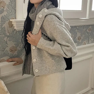 Dahlia Thick High-Neck Hooded Knit Cardigan