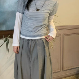 Layered Shirred See-through Blouse Short Sleeve Tee (4 colors)