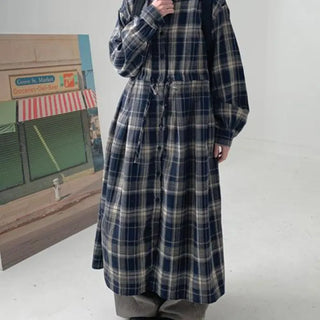 Indie check long dress