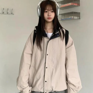 [UNISEX] Lazy Color Block Hooded Jacket