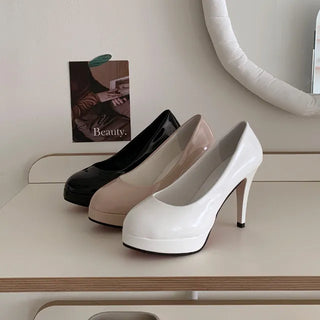 10cm Platform Pumps Heels Patent Glossy DIY Wedding Shoes Four Seasons Guest Shoes High Heels