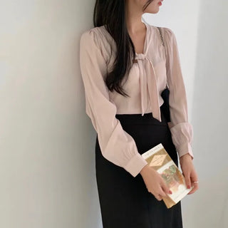 Limoo Tie Shirred Puff Blouse