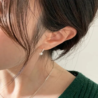 Mini Freshwater Pearl Point Hoop Silver Earrings