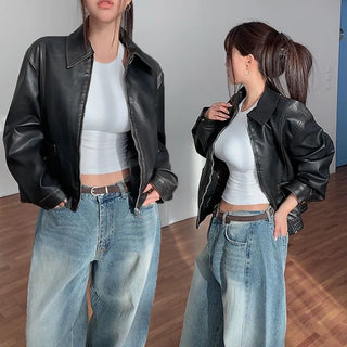 Ropiece Collar Two-Way Leather Jacket