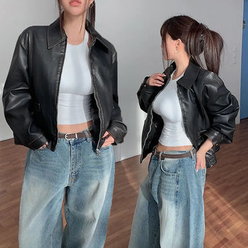 Ropiece Collar Two-Way Leather Jacket