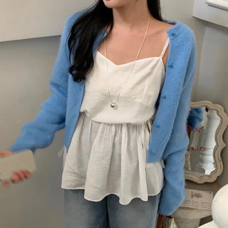 Babe Hairy Soft Round Fur Boucle Knit Cardigan