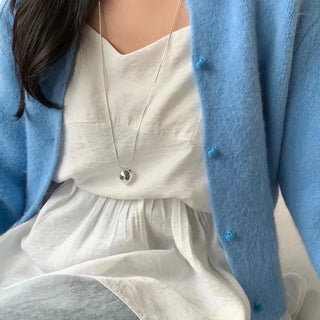 Sanded silver ball pendant long necklace