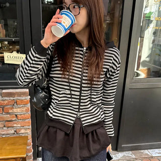 Waffle Stripe Two-Way Zip-Up Hoodie (2 colors)