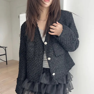 Fringe Collarless Tweed Jacket