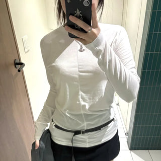 Gazelle Belt Long Sleeve T-shirt  Long Sleeve Spring Clothes New Spring Arrivals Layered Low-rise Belt Tencel Basic Simple Demure Unique Delicate Fit