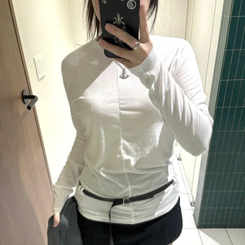 Gazelle Belt Long Sleeve T-shirt  Long Sleeve Spring Clothes New Spring Arrivals Layered Low-rise Belt Tencel Basic Simple Demure Unique Delicate Fit
