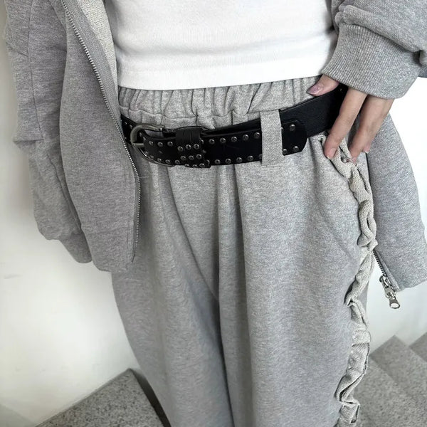 Tweak Side Frill Sweatpants  Sweatpants Lovely Unique Daily Simple Belt Layered Wide Pants Elastic Waist Spring New Arrival Spring Clothes Tracksuit Training Pants Vintage Y2K