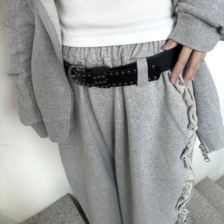 Tweak Side Frill Sweatpants  Sweatpants Lovely Unique Daily Simple Belt Layered Wide Pants Elastic Waist Spring New Arrival Spring Clothes Tracksuit Training Pants Vintage Y2K