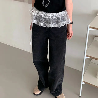 ◈Layered◈ Tiered Layered Skirt Lace See-through Mini Ribbon Wrap Skirt Skirt