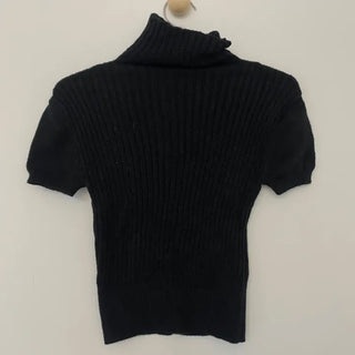 Ribbed slim high-neck short-sleeve knit