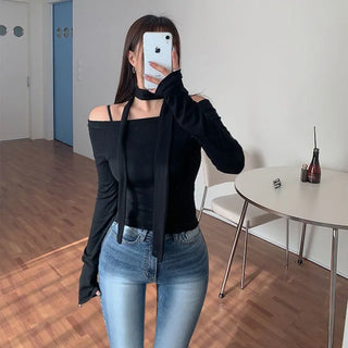 Mutian scarf off-shoulder t-shirt
