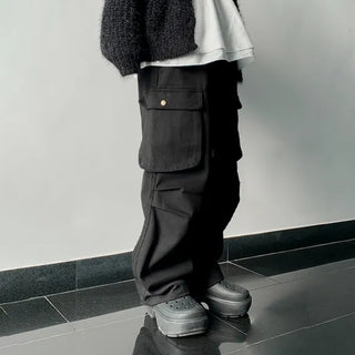 May Cargo Wide Cotton Pants Parachute Cotton Pintuck Elastic Waist Over Pocket Maxi Big Size