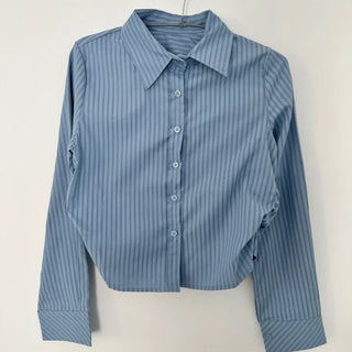 Striped Shirred Slim Shirt