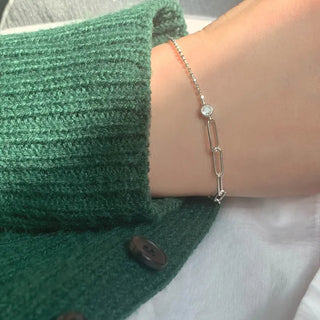 Half Chain Cut Ball Cubic Silver Bracelet