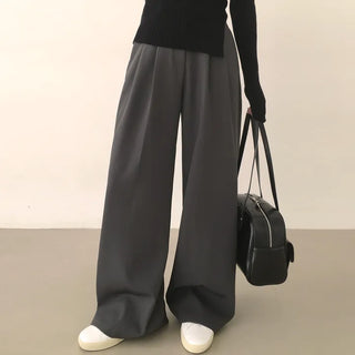 Flowy~ The fit I've been looking for, High-waisted Two-Pintuck Tab Button Wide Long Slacks