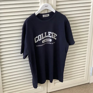 College Printed Lettering Peach Short Sleeve Boxy Fit T-shirt
