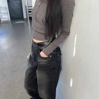 Karina Vintage Washed Wide Denim Pants