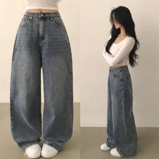 Say goodbye to uncomfortable denim, all-day comfortable, High-waisted Inner Elastic Stretch Spandex Cat Sand Wash Dart Wide Denim Pants