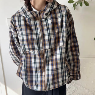 Cotton Hooded Check Windbreaker  *Unisex