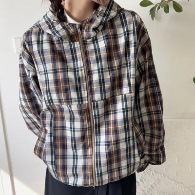 Cotton Hooded Check Windbreaker  *Unisex