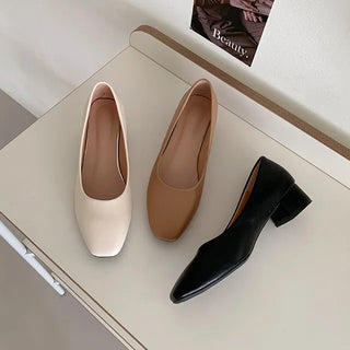 2 Types Pumps Heel Square Toe Mid-heel Basic Wedding Guest Standard Flat Dress Shoes