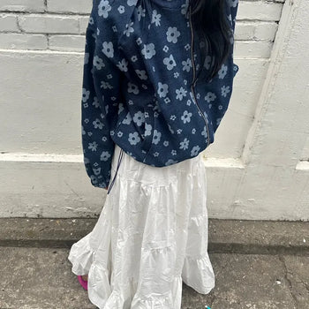 Melody Flower Denim Hooded String Jumper Layered Two-Way JP