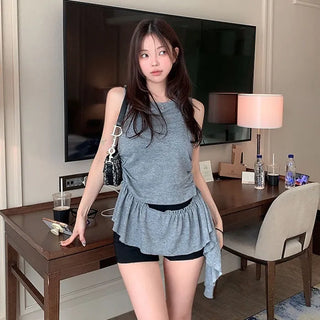 Nivre frill asymmetrical sleeveless top