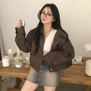 The Ultimate Leather Jacket, Collar Pocket Oversized Matte Leather Jacket Blouson Jumper