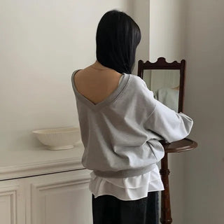 Peach Cut V-Neck Sweatshirt