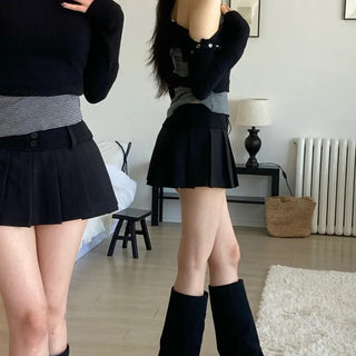Button Pleated Mini Skirt